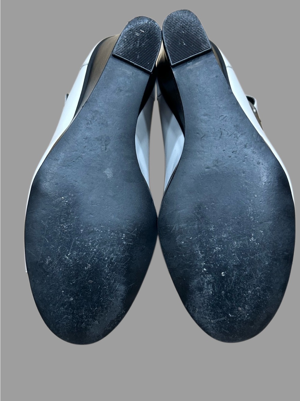 Trouve White and Black Leather Ankle-Strap Wedge Sandals - Picture 5 of 6